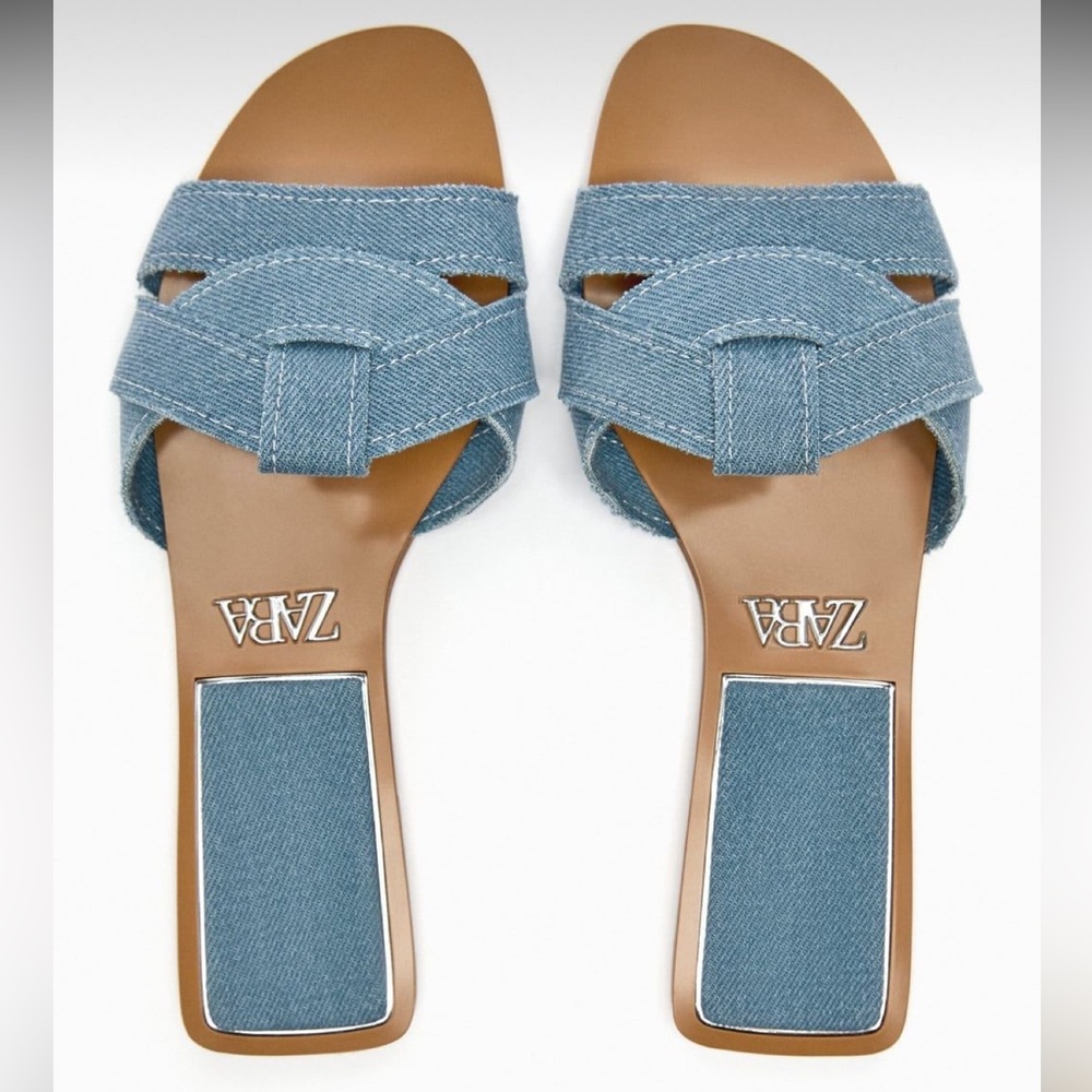 Zara Denim Flat sandals size 42-Preloved